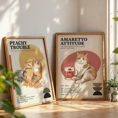 Kişiye Özel 'Meow' Kedi & Kokteyl Posteri - Posteriya®