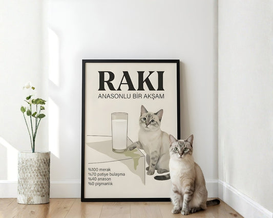 Kişiye Özel 'Meow' Kedi & Kokteyl Posteri - Posteriya®