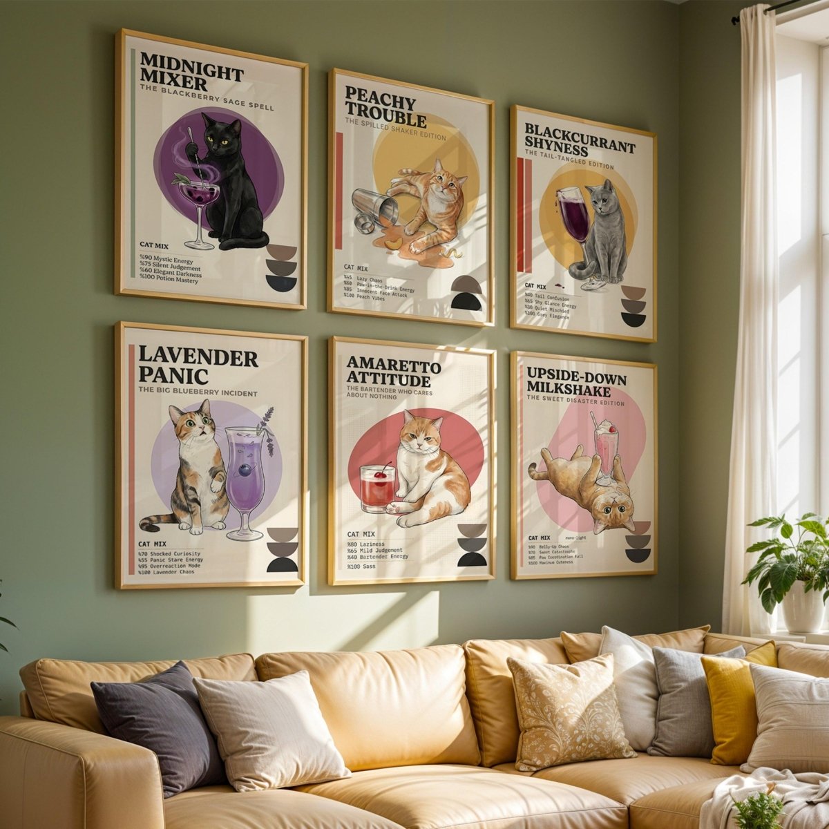 Kişiye Özel 'Meow' Kedi & Kokteyl Posteri - Posteriya®